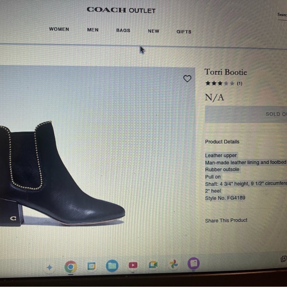 Coach TORRI BOOTIES Black Ankle Boots with Gold Trim - Picture 4 of 7